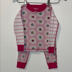 HATLEY Toddler Girl 3T Pajama Set Organic Cotton Flowers Stripes Pink White